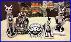 5 Egyptian Statues For Goddess Bastet, Scarab, King Tutankhamun and God Anubis