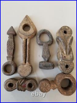 6 Antique Carved, Well-Used Wooden Ghurras from Nepal. A collection