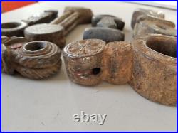 6 Antique Carved, Well-Used Wooden Ghurras from Nepal. A collection