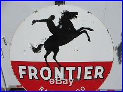 6 feet RARE original antique 1958 Frontier Rarin to Go Colorado Porcelain Sign