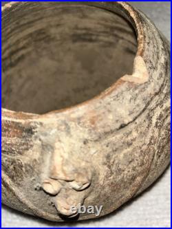 8.5x5 Antique Mayan Handmade Ceramic Animal Face Collectible Pottery Decor Bowl