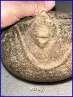 8.5x5 Antique Mayan Handmade Ceramic Animal Face Collectible Pottery Decor Bowl