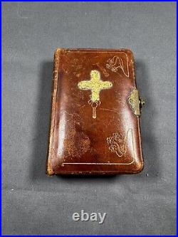 ANTIQUE 1912 Hard LEATHER POLISH PRAYER BOOK GOLDEN KEY TO HEAVEN