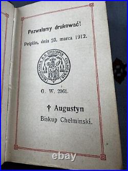 ANTIQUE 1912 Hard LEATHER POLISH PRAYER BOOK GOLDEN KEY TO HEAVEN