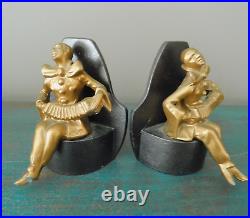 ANTIQUE 1930's ART DECO GOLD GILDED JESTER BOOKENDS / PAIR 5 HIGH