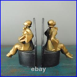 ANTIQUE 1930's ART DECO GOLD GILDED JESTER BOOKENDS / PAIR 5 HIGH