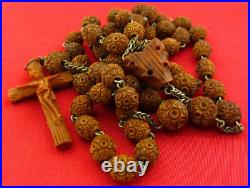 ANTIQUE CARVED BEADS Rosary CARVED HEART CENTERPIECE & CRUCIFIX
