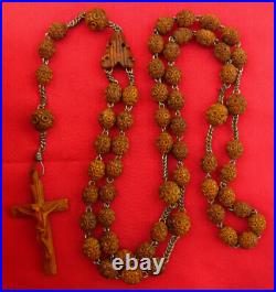ANTIQUE CARVED BEADS Rosary CARVED HEART CENTERPIECE & CRUCIFIX