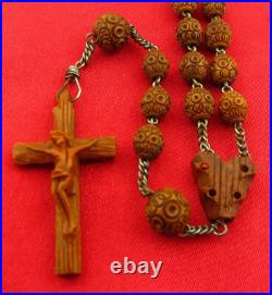 ANTIQUE CARVED BEADS Rosary CARVED HEART CENTERPIECE & CRUCIFIX