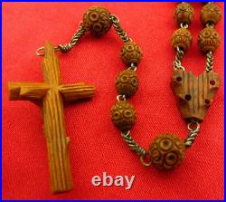 ANTIQUE CARVED BEADS Rosary CARVED HEART CENTERPIECE & CRUCIFIX