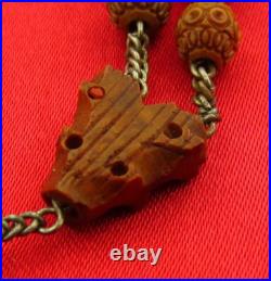 ANTIQUE CARVED BEADS Rosary CARVED HEART CENTERPIECE & CRUCIFIX