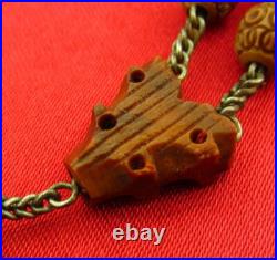 ANTIQUE CARVED BEADS Rosary CARVED HEART CENTERPIECE & CRUCIFIX
