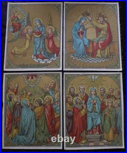 ANTIQUE CATHOLIC BROCADE FABRIC IMAGES 15 STAGES OF THE CROSS OF THE LORD Jesus