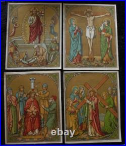 ANTIQUE CATHOLIC BROCADE FABRIC IMAGES 15 STAGES OF THE CROSS OF THE LORD Jesus