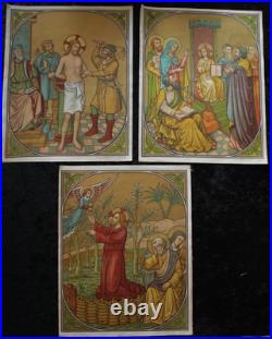 ANTIQUE CATHOLIC BROCADE FABRIC IMAGES 15 STAGES OF THE CROSS OF THE LORD Jesus