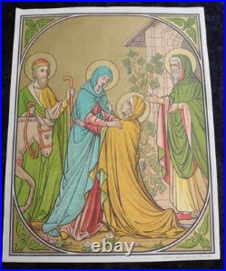 ANTIQUE CATHOLIC BROCADE FABRIC IMAGES 15 STAGES OF THE CROSS OF THE LORD Jesus