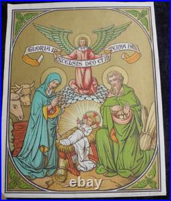 ANTIQUE CATHOLIC BROCADE FABRIC IMAGES 15 STAGES OF THE CROSS OF THE LORD Jesus