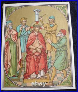 ANTIQUE CATHOLIC BROCADE FABRIC IMAGES 15 STAGES OF THE CROSS OF THE LORD Jesus