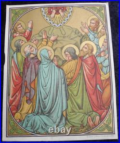 ANTIQUE CATHOLIC BROCADE FABRIC IMAGES 15 STAGES OF THE CROSS OF THE LORD Jesus