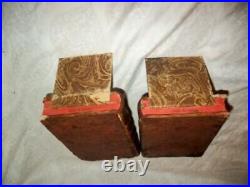 ANTIQUE FRENCH LEATHER BOOKENDS REAL BOOKS MARBLED PAPER 19th C. MARKED FRANCE