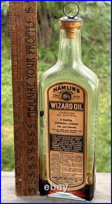 ANTIQUE HAMLIN'S WIZARD OIL PAPER LABEL MEDICINE BOTTLE With CONTENTS CORK 1890s