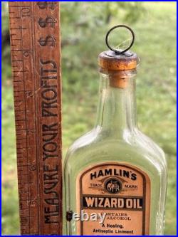 ANTIQUE HAMLIN'S WIZARD OIL PAPER LABEL MEDICINE BOTTLE With CONTENTS CORK 1890s