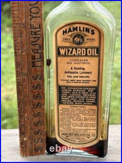 ANTIQUE HAMLIN'S WIZARD OIL PAPER LABEL MEDICINE BOTTLE With CONTENTS CORK 1890s