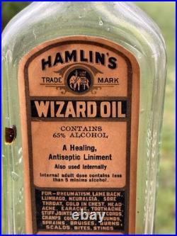ANTIQUE HAMLIN'S WIZARD OIL PAPER LABEL MEDICINE BOTTLE With CONTENTS CORK 1890s