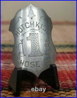 ANTIQUE Hotchkiss Hose Hand Engraved Fireman Fire Department Badge 1800s