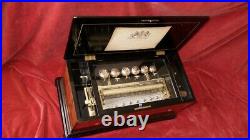 ANTIQUE MUSIC BOX PLAYING 8 AIRS on 6 BELLS in a SUPERB INLAID WALNUT CASE