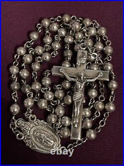 ANTIQUE ROSARY by CREED ALL SOLID STERLING SILVER 26 gm 18.5 EXCELLENT COND