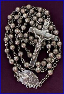 ANTIQUE ROSARY by CREED ALL SOLID STERLING SILVER 26 gm 18.5 EXCELLENT COND