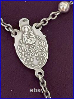 ANTIQUE ROSARY by CREED ALL SOLID STERLING SILVER 26 gm 18.5 EXCELLENT COND