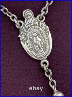 ANTIQUE ROSARY by CREED ALL SOLID STERLING SILVER 26 gm 18.5 EXCELLENT COND