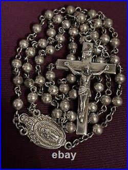 ANTIQUE ROSARY by CREED ALL SOLID STERLING SILVER 26 gm 18.5 EXCELLENT COND