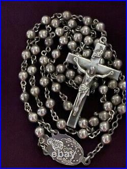 ANTIQUE ROSARY by CREED ALL SOLID STERLING SILVER 26 gm 18.5 EXCELLENT COND