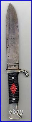 ANTIQUE SCOUT KNIFE/SCABBARD Voos Solingen Germany Fist & Arrows NICE 1