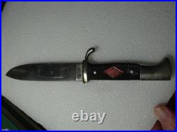 ANTIQUE SCOUT KNIFE/SCABBARD Voos Solingen Germany Fist & Arrows NICE 1