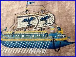 ART DECO CHINESE ORIENTAL RUG BOAT SAILS OARS FLAGS EAGLES 2' 10 x 3' 10