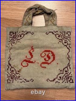 AS IS Antique 1800s Sampler Embroidery Bag