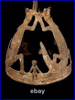 African Tribal Art Carved statue tribal BRASS Hogon crown, Dogon spiritual -4826