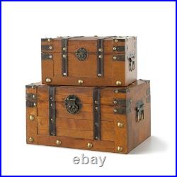 Alexander Wooden Treasure Chests Set of 2, Antique Storage Trunks, Decorati