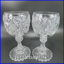 American Brilliant Period Cut Glass Goblet W Hobstar Scallop Cut Foot Heavy Set2