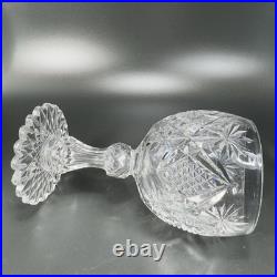 American Brilliant Period Cut Glass Goblet W Hobstar Scallop Cut Foot Heavy Set2