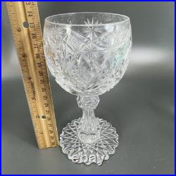 American Brilliant Period Cut Glass Goblet W Hobstar Scallop Cut Foot Heavy Set2