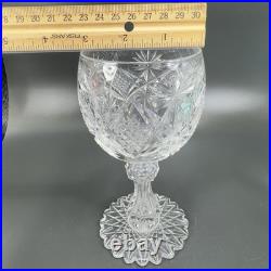 American Brilliant Period Cut Glass Goblet W Hobstar Scallop Cut Foot Heavy Set2