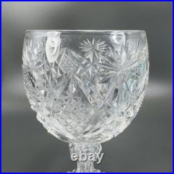 American Brilliant Period Cut Glass Goblet W Hobstar Scallop Cut Foot Heavy Set2