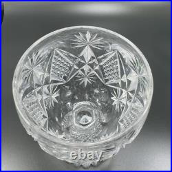 American Brilliant Period Cut Glass Goblet W Hobstar Scallop Cut Foot Heavy Set2
