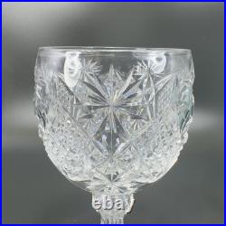 American Brilliant Period Cut Glass Goblet W Hobstar Scallop Cut Foot Heavy Set2