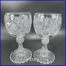 American Brilliant Period Cut Glass Goblet W Hobstar Scallop Cut Foot Heavy Set2
